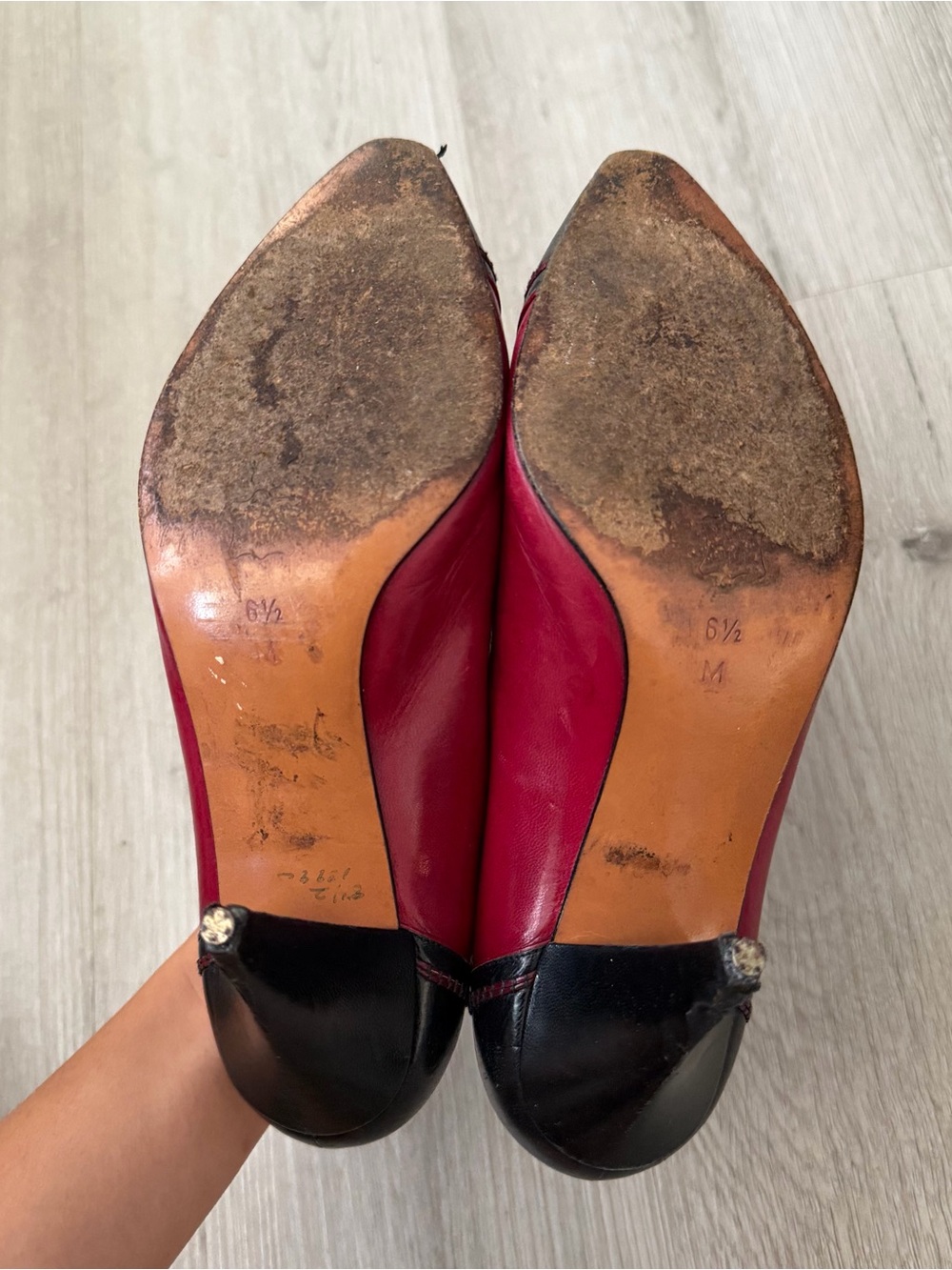 Bally Red and Black Pointed-Toe Suede Flats - Picture 5 of 5